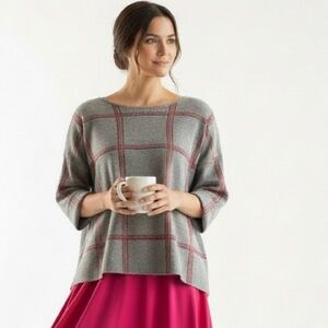 Tahari Gray Plaid Insulated Sweater – Size 2X